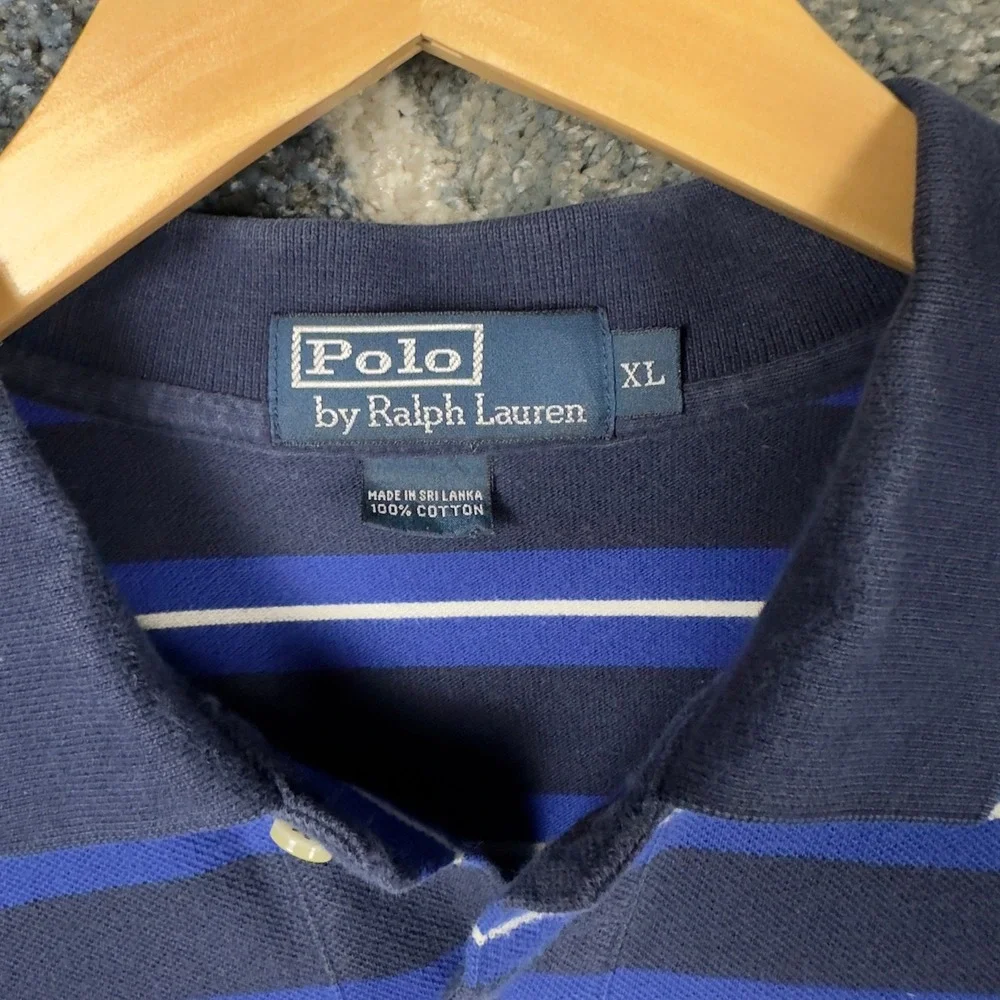 Polo Ralph Lauren Striped Polo Shirt Mens XL Blue Excellent Short Sleeve Pique